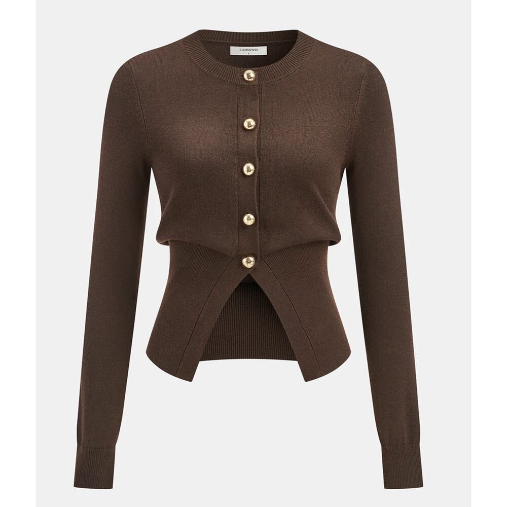 Commense Metal Button Knit Cardigan Dark Brown Size M